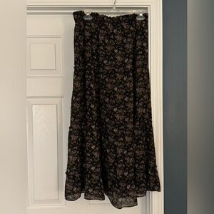 Madewell Black Floral Midi Skirt